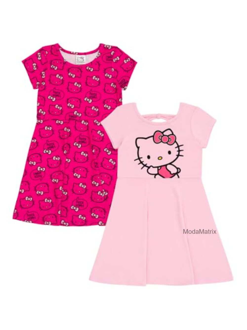 Girls 2-Pack Short Sleeve Skater Dresses Pull-On Jersey Knit Cotton Blend